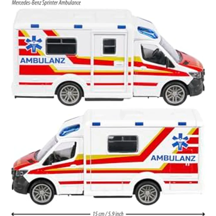 majORETTE Mercedes-Benz Sprinter Ambulanz, Spielzeug-Krankenwagen mit Gummireifen, metallene Karosserie, für Kinder ab 3 Jahren, 15 cm – Bild 3