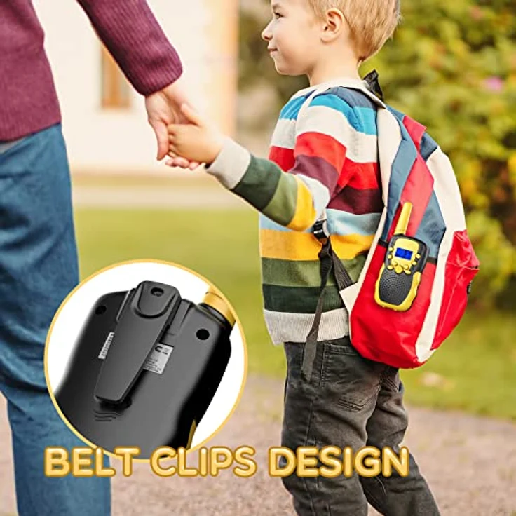 Kearui Walkie Talkie Kinder, 8 Kanäle Funkgeräte für Jungen und Mädchen, Outdoor Spielzeug ab 3-12 Jahre, mit LED Tastensperre, Schwarz Gelb – Bild 5
