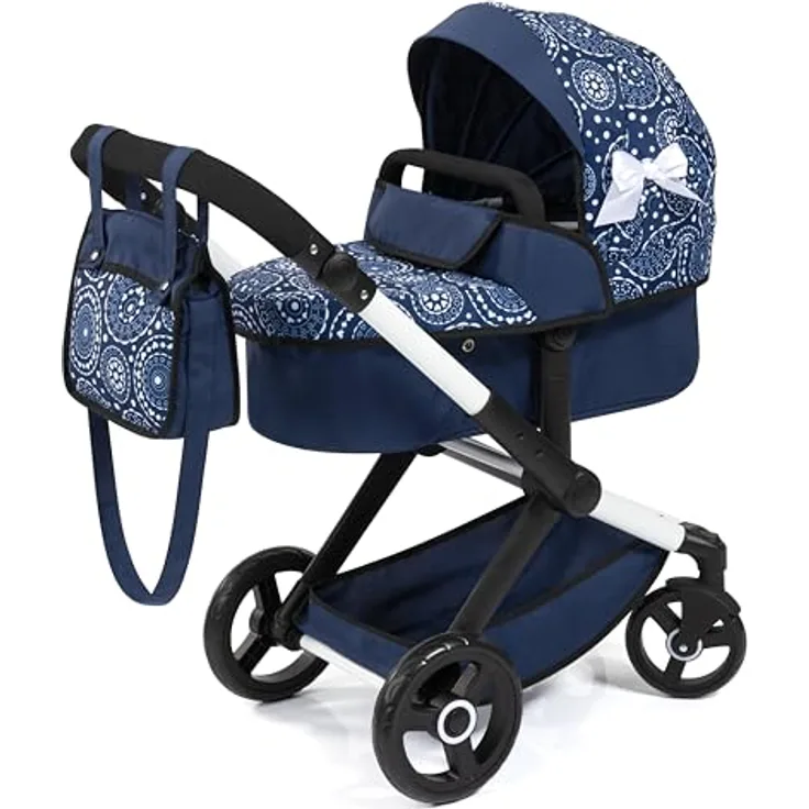 Bayer Design 17073AB Puppenwagen Xeo mit Tasche, höhenverstellbarer Griff, Schwenkschieber, wandelbar als Puppenjogger, bewegliche Vorderräder, integrierter Korb, blau