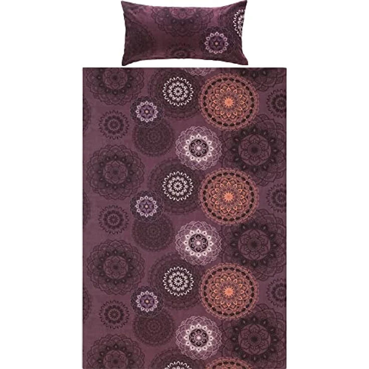 Erwin Müller Bettwäsche, Bettgarnitur Flanell 4-TLG. Sparpaket Mandala - mollig warm, temperaturregulierend, mit praktischem Reißverschluss - aubergine Größe 135x200 cm | 40x80 cm – Bild 3
