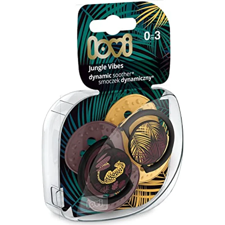 LOVI Schnuller 0-3 Monate, Silikon, BPA-frei, Hygieneschutzhülle, Jungle Vibes Girl Kollektion, 2 Stück, Kastanienbraun – Bild 1