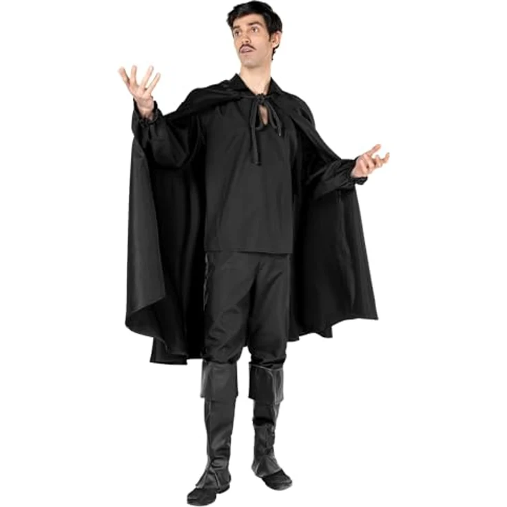 Maskworld Zorro Cape, knielanger Umhang aus dickem Polyester, schwarz, One Size, ideal für Karneval und Mottopartys – Bild 3