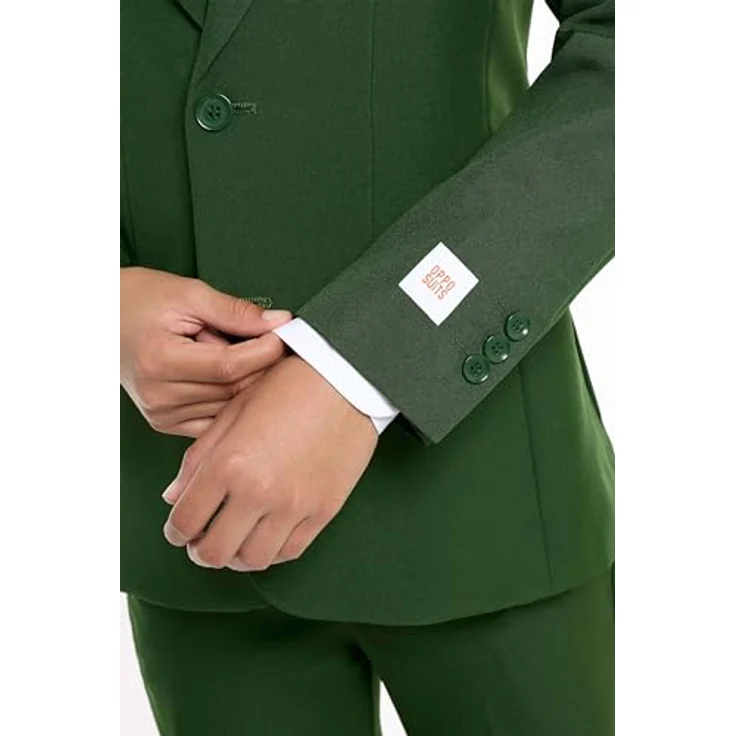 OppoSuits Teen Glorious Green Anzug, Slim-Fit Kostüm mit Ein-Knopf-Sakko und Krawatte, moosgrün, Größe 170 – Bild 7