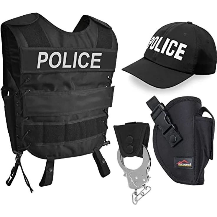 normani SWAT/POLICE/SECURITY Kostüm, unisex (XS-6XL), mit Weste, Holster, bestickter Cap, Handschellen und Halter, Farbe POLICE, Größe 3XL/4XL