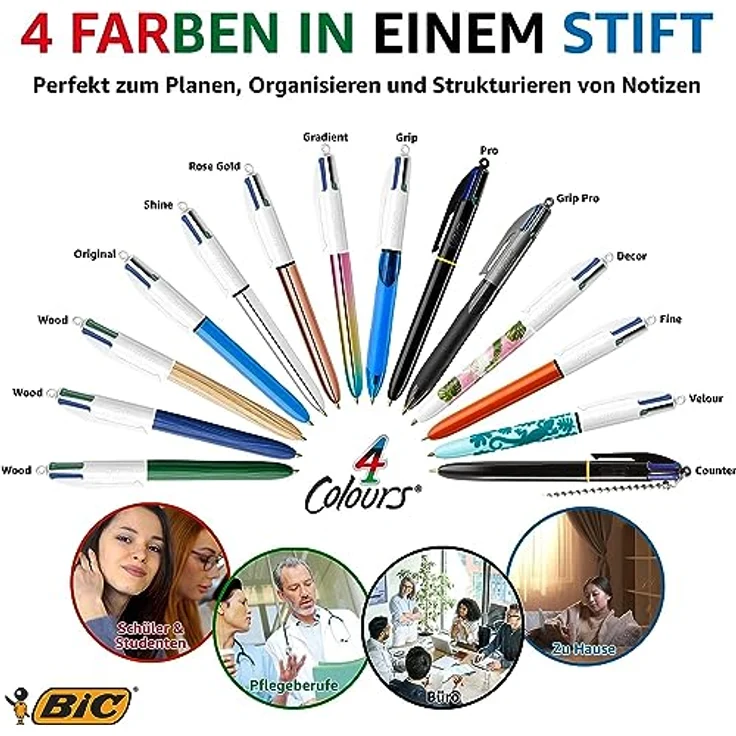 Bic 4 Colours Original, Kugelschreiber mit 0.32 mm, Mehrfarbig, 12 Stück – Bild 6