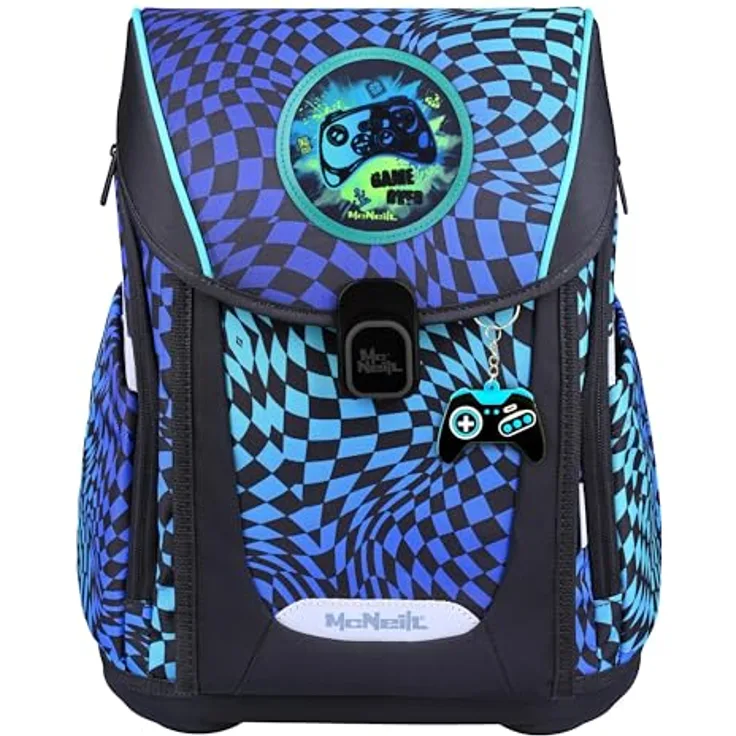 McNeill Schulranzen Set PRIMO 9tlg. Gamer, ergonomisch mit 19 L Volumen, höhenverstellbarem ClickFlex-Rückensystem und robustem PFC-freiem Material
