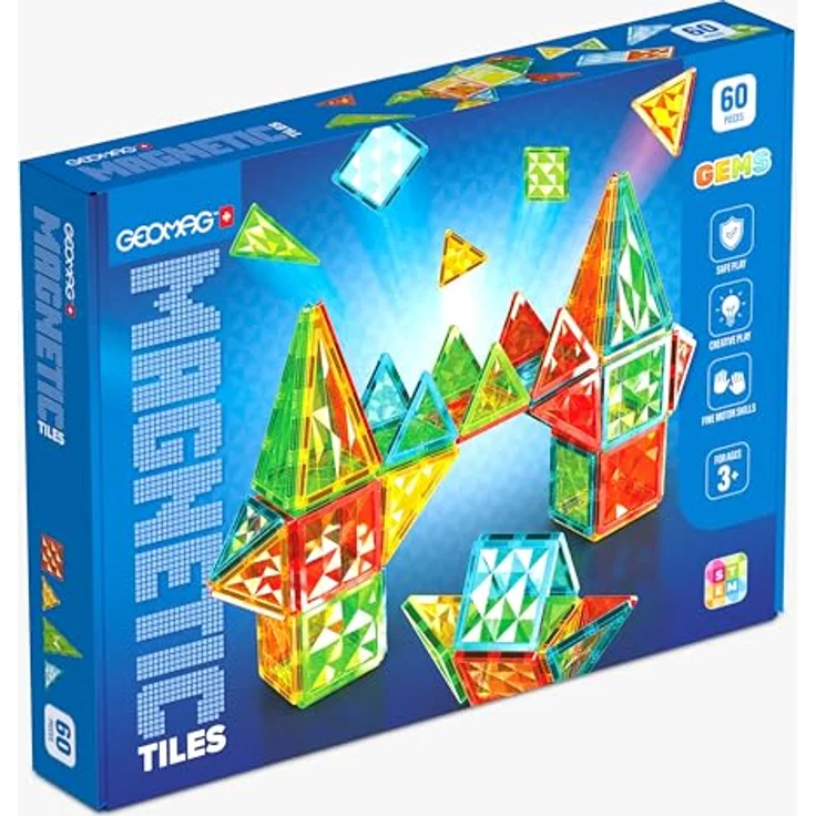 Geomag Magnetic Tiles Gems 60, Magnetbaukasten mit 60 Karten und Edelsteinen in grün, blau, gelb und rot – Bild 2