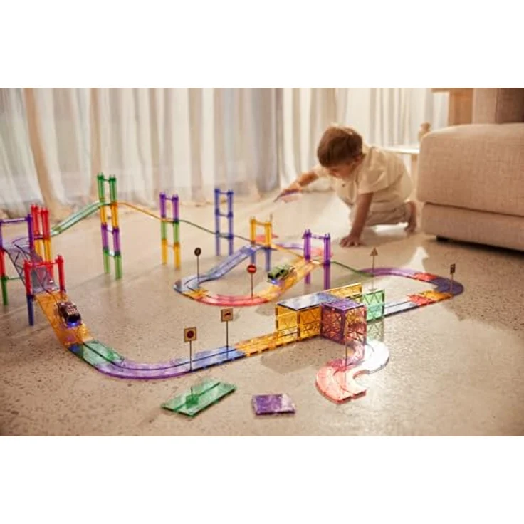Cleverclixx Autobahn-Bausatz, 80 Teile Magnetspielbausteine in Pastellfarben, langlebiges Magnetspielzeug, robuste Bauweise, erweiterbare Sets – Bild 8