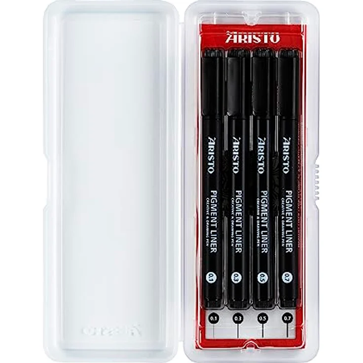 ARISTO Pigment Fineliner, Set mit 4 Stiften in Schwarz, Strichstärken 0,1 + 0,3 + 0,5 + 0,7 mm, lichtbeständig und wasserfest – Bild 7