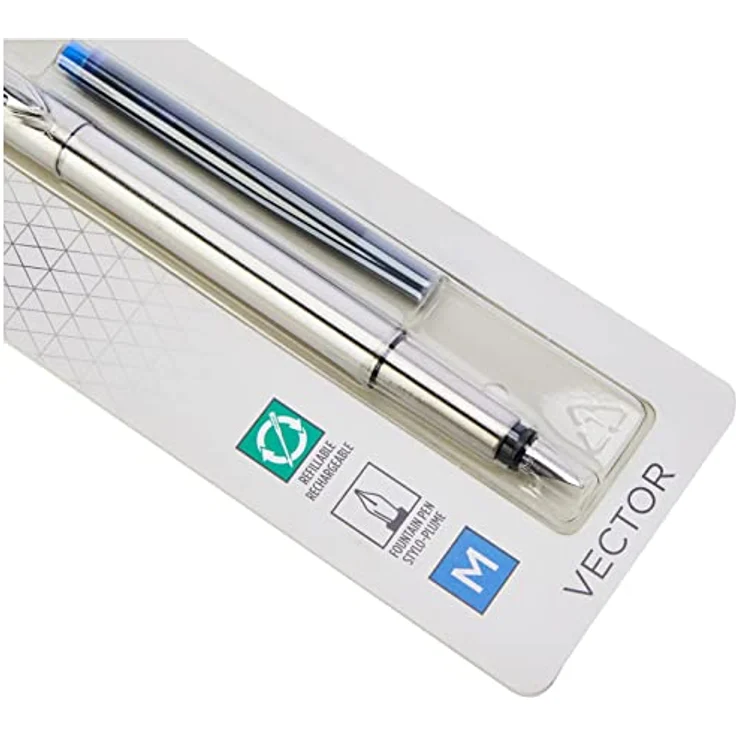 Parker Füllhalter Vector Edelstahl C.C. M, Patronenfüllsystem mit Edelstahl-Griffzone, blau – Bild 2