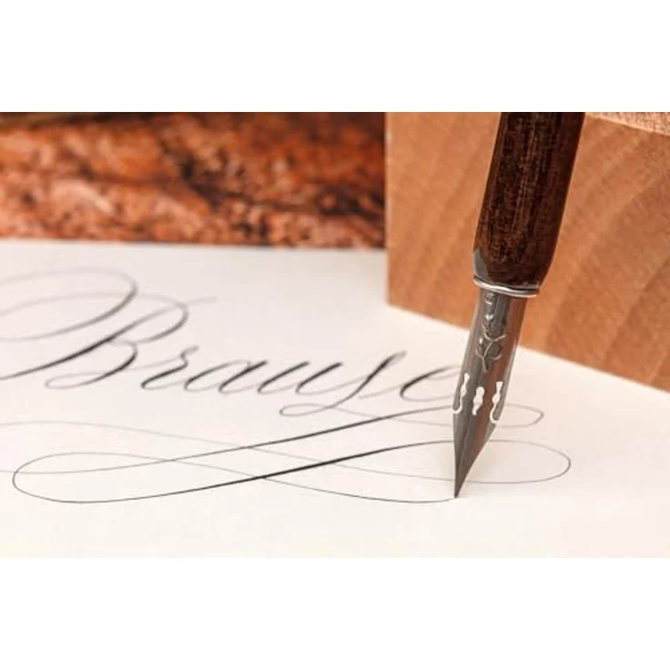 Brause Duschbox mit 15 Bandspitzen, Kalligrafie-Federn für Linkshänder, 2 mm Übernib, Made in Germany – Bild 3