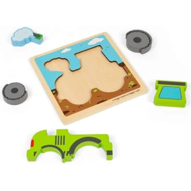 Bigjigs - Wooden Puzzle Tractor mit 5 herausnehmbaren Formen, Holz, bunt, geeignet für Kinder ab 12 Monaten – Bild 4