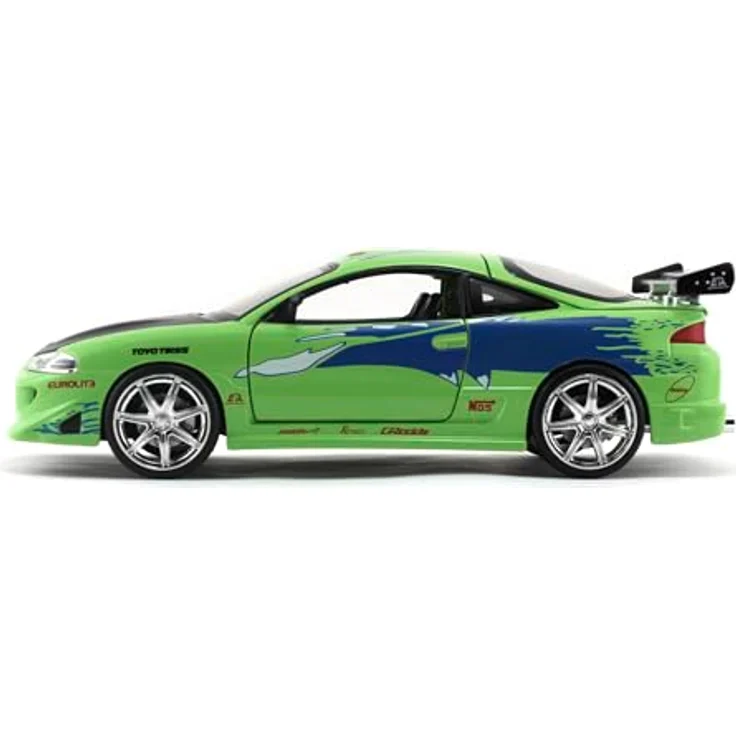 Jada Fast & Furious 1995 Mitsubishi Eclipse, Modellauto im Maßstab 1:24 mit funktionierenden Türen und Kofferraum, grün – Bild 6