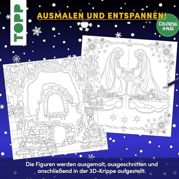 Frech Colorful Christmas - Ausmal-Weihnachtskrippe Adventskalender mit 24 Figuren zum Ausmalen und Basteln – Bild 9