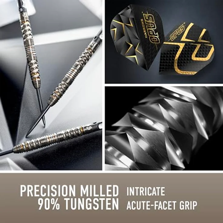 Harrows Opus Darts-Set, 16-teiliges Profi-Dart-Set mit 90% Wolframstahlspitze, Carbon ST-Schäften, Opus-Flights, 21g, mit Slimcase-Dartkoffer – Bild 3