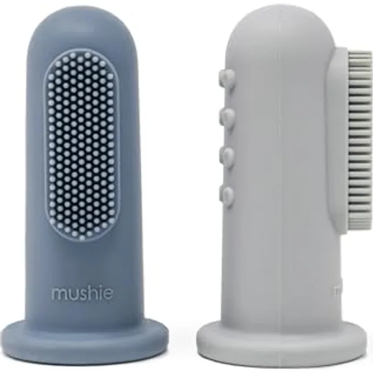 Mushie Fingerzahnbürste für Babys & Kleinkinder, 2er Packung, lebensmittelechtes Silikon, Tradewinds/Stone, beruhigt & stimuliert das Zahnfleisch, 0-2 Jahre