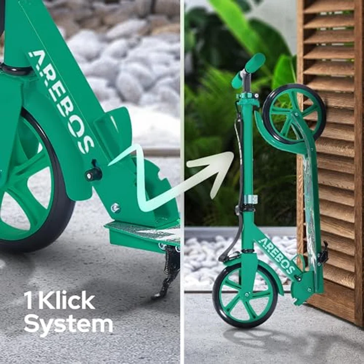 Arebos Tretroller klappbar, höhenverstellbar 78–93 cm, max. 100 kg, grün, geeignet für Kinder ab 6 Jahren, ideal für Schule und Freizeit – Bild 5