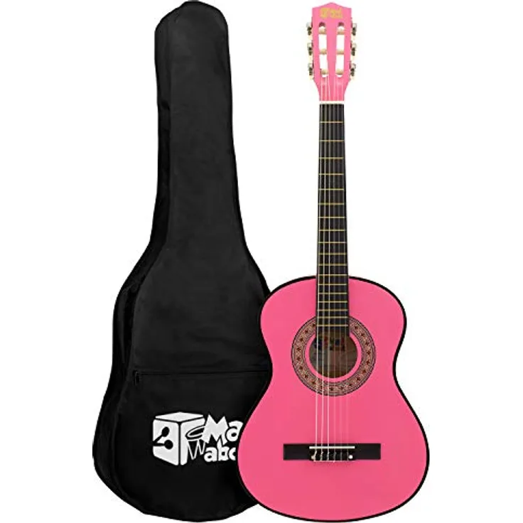 TIGER MA-CG03 Klassische Gitarre, 3/4 Größe, Rosa Klassische Gitarre, - Farbenfrohe Spanische Gitarre mit Tragetasche, Gurt, Pick und Ersatzsaiten