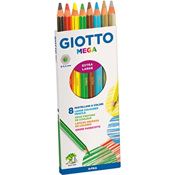 Giotto 2254 00 - Mega, Kartonetui 8 sortierte Dickkernfarbstifte