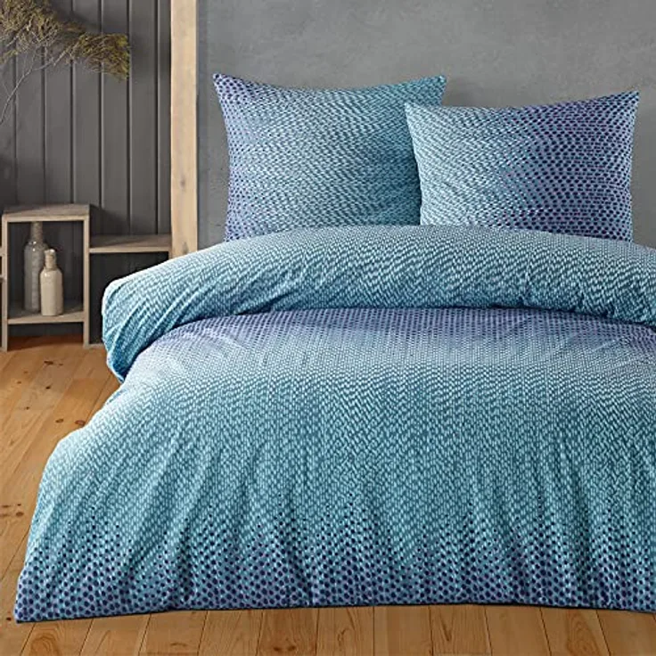 Buymax Bettwäsche 200x220 Baumwolle 3-Teilig Bettgarnitur mit Bettbezug und Kissenbezüge 80x80 Renforce Dots Punkte Gepunktet Bettwäsche-Set, Blau-Grün