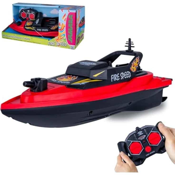 JAMARA Feuerlöschboot Fire Speed 466600, ferngesteuertes RC Modellboot mit Spritzfunktion, 2,4GHz Fernsteuerung, rot – Bild 1