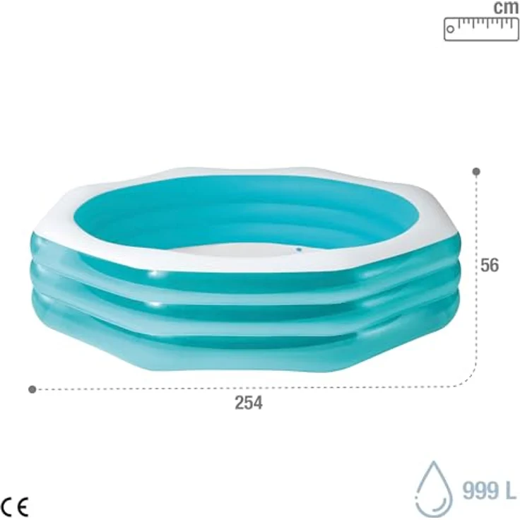 Intex Swim Center Octagonal, aufblasbares Planschbecken in Türkis-Weiß, 254 x 254 x 56 cm, für Kinder ab 6 Jahren, 999 l Wasserinhalt – Bild 5