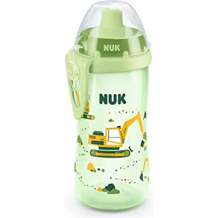 NUK Flexi Cup Trinklernflasche mit Trinkhalm, 300ml, auslauf- und bruchsicher, BPA-frei, 12+ Monate, BPA-frei, Bagger (grün) – Bild 2
