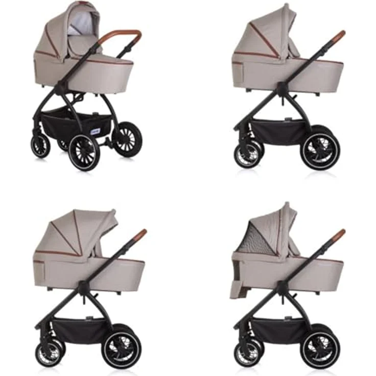 Chipolino Kombikinderwagen 3 in 1 Prestige Babywanne Rucksack i-Size Babyschale, beige – Bild 3