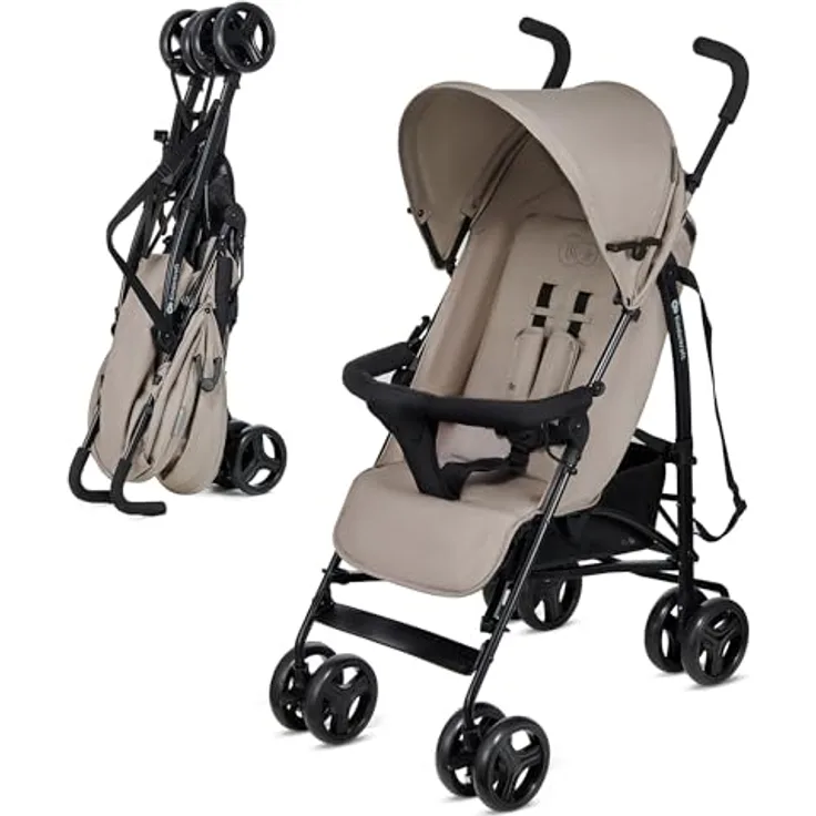 Kinderkraft TIK Kinderwagen, Liegebuggy, 6,5kg, drehbare Vorderräder, verstellbarer Griff, stufenlose Rückenlehne, schnelles Zusammenklappen, bis 17kg, Beige
