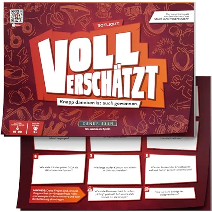 DENKRIESEN VOLL VERSCHÄTZT! Rotlicht Edition, Lustiges Schätzspiel mit 350 pikanten Fragen, DIN A4 Spielblock, Ab 16 Jahren, Ohne Internet – Bild 1