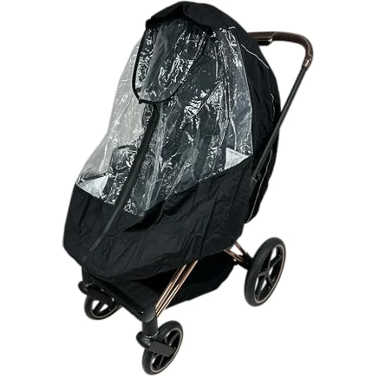 Kaiser Universal Regenschutz für Kinderwagen, Transparent mit Schwarz, Wasserdicht mit Reißverschluss, Faltbar und Sichtfenster – Bild 1
