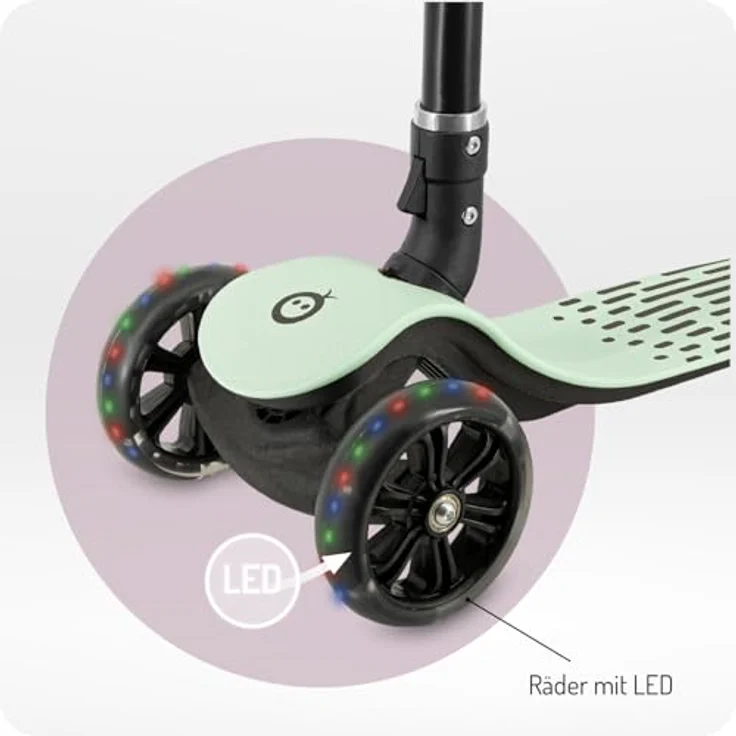 MoMi 3-Rad-Kinderroller SAN 2-in-1, höhenverstellbare Lenkstange 60/66/72 cm, klappbar, LED-Räder mit ABEC-7 Kugellagern, Trittbremse, 2,7 kg, für Kinder ab 3 Jahren – Bild 5