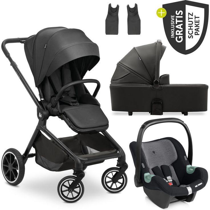 Hauck Move N Care 3in1 Kinderwagen-Set, inkl. i-Size Babyschale Tulip & XXL Zubehörset, All-Terrain-Räder, Black, mit Gratis Mobilitätsgarantie
