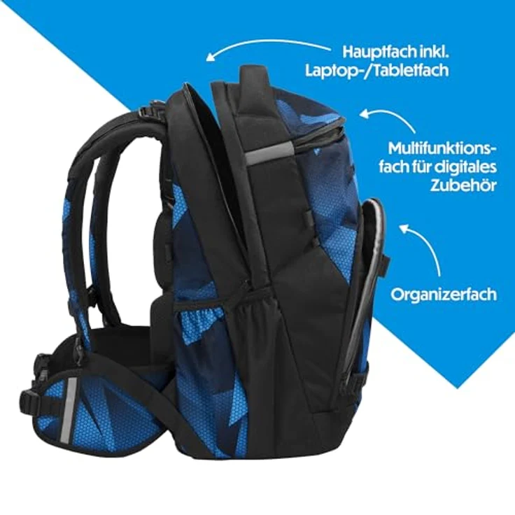 Coocazoo BYTE Schulrucksack „Electric Ice”, schwarz-blau, ergonomisch, höhenverstellbar mit Brust- und Hüftgurt, geeignet ab der 3. Klasse – Bild 3
