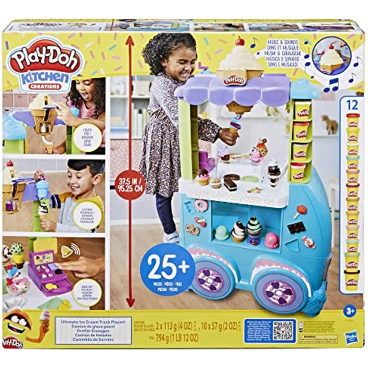 Play-Doh Kitchen Creations Großer Eiswagen, Spielset mit 27 Accessoires, 12 Dosen und realistischen Geräuschen,3 YEARS+ - Preisvergleich – Bild 3