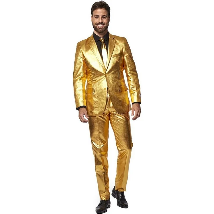 Opposuits Anzug Groovy Gold Kostüm Anzug - Slim Fit 2-Knopf-Sakko mit Goldfarbenem Bling-Bling - für Karneval Silvester. – Bild 1