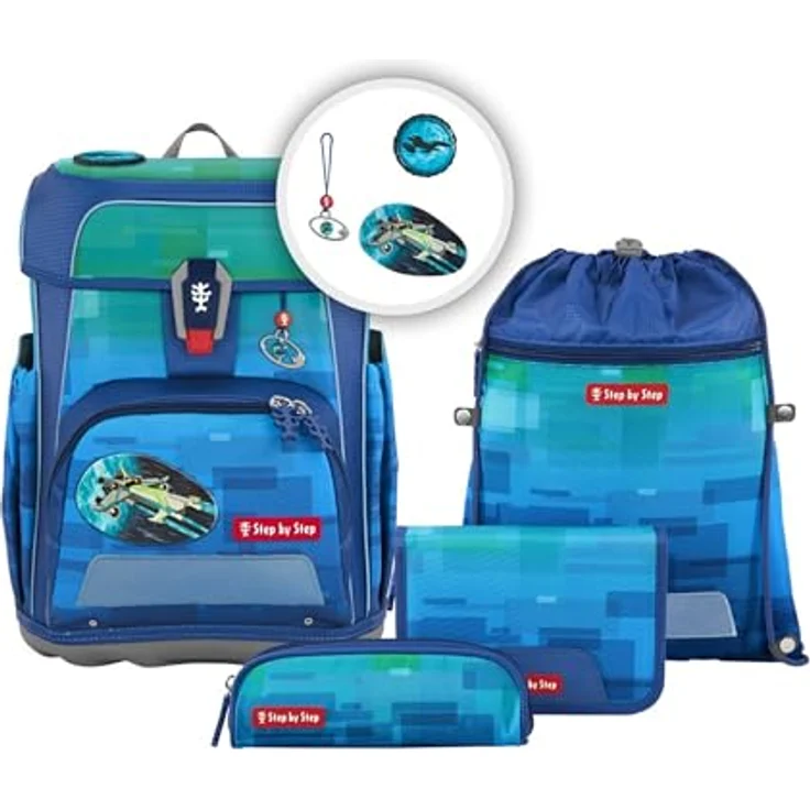 Step by Step Schulranzen-Set Cloud Ocean Space Craft Spike, 5-teilig, gelb-blau, ergonomischer Tornister mit Reflektoren, höhenverstellbar, Hüftgurt, 19l – Bild 1