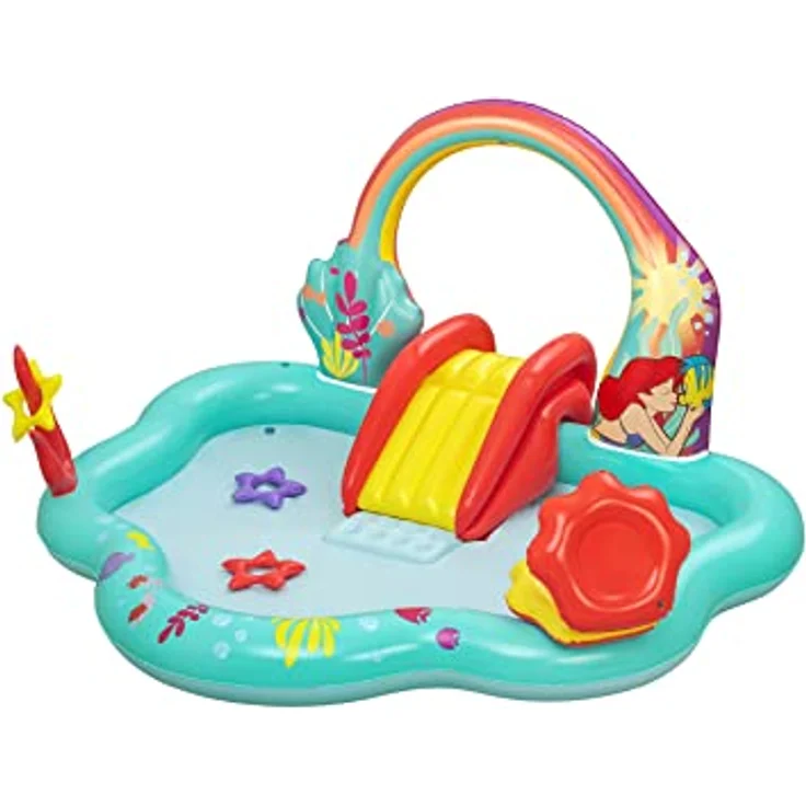 Bestway Wasserspielcenter Little Mermaid 221 x 193 x 117 cm, Lustiges Disney Design, Strapazierfähiges PVC, Integrierte Rutsche, Wassersprinkler, Ball- und Ringwurfspiel, inkl. Zubehör – Bild 1