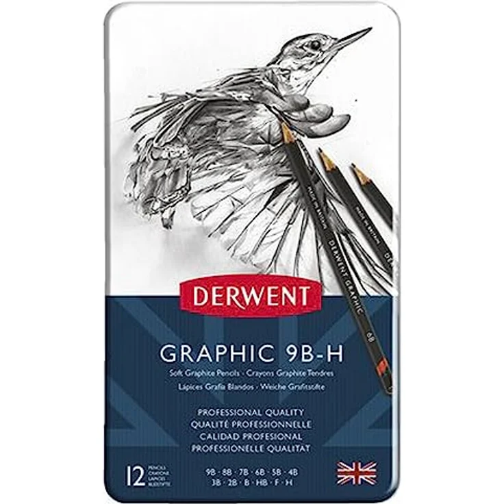 Derwent Graphic Bleistift-Zeichenstifte, 12er-Set in Profiqualität, ideal für Illustrationen und Schattierung, verschiedene Härtegrade 9B bis 9H, bruchfest in sechseckiger Form – Bild 2