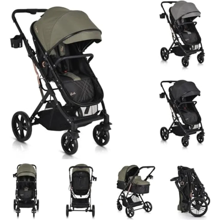 Moni Rafaello 2 in 1, Kombikinderwagen mit Tragetasche, Sportsitz umwandelbar, inkl. Fusssack, Moskitonetz und Becherhalter, grau – Bild 1