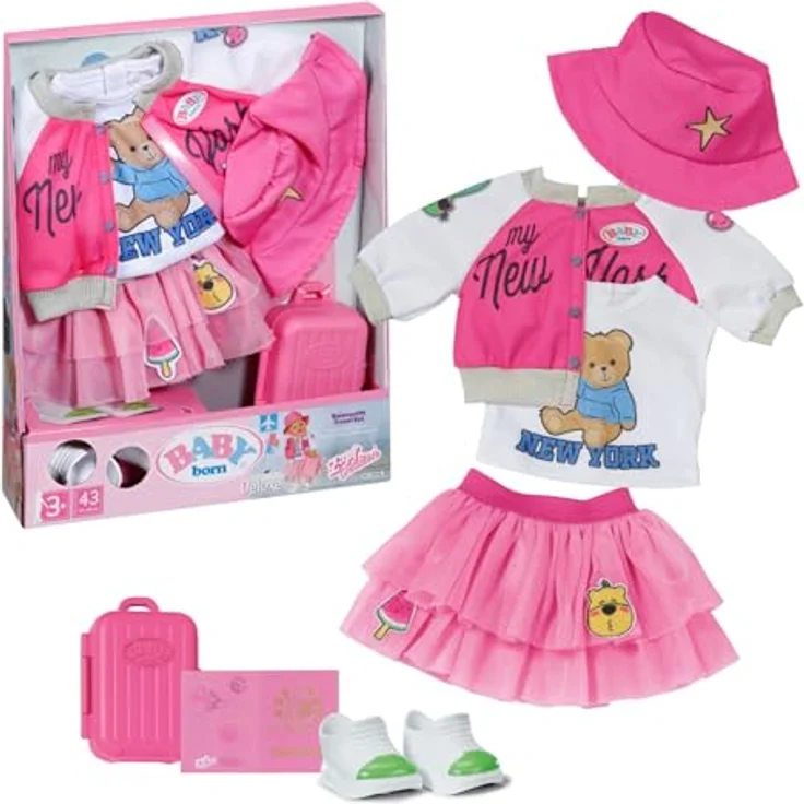 BABY Born Deluxe Reiseoutfit mit Puppenkleid, Hut, Schuhen, Reisepass und Koffer für 43cm Puppen, Zapf Creation - LANDEBAHN WIRD ZUM LAUFSTEG – Bild 1
