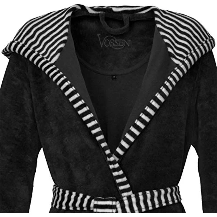 Vossen Juno, Damen Bademantel Kurzmantel mit Kapuze, schwarz, aus 80% Baumwolle und 20% Polyester, figurformend und leicht – Bild 3