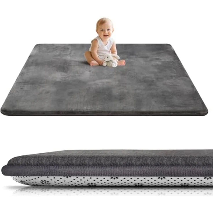 Tuocal Krabbelmatte Baby Spielmatte 150x180x3cm, Dunkelgrau, extra dicke Schaumstoffpolsterung, rutschfeste Unterseite, OEKO-TEX zertifiziert – Bild 1