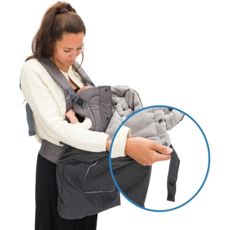 Fillikid Tragecover für Babytragen, wind- & wasserabweisender Wetterschutz mit Fleece-Innenfutter, Kapuze & Handwärmer-Tasche, universal passend – Bild 4