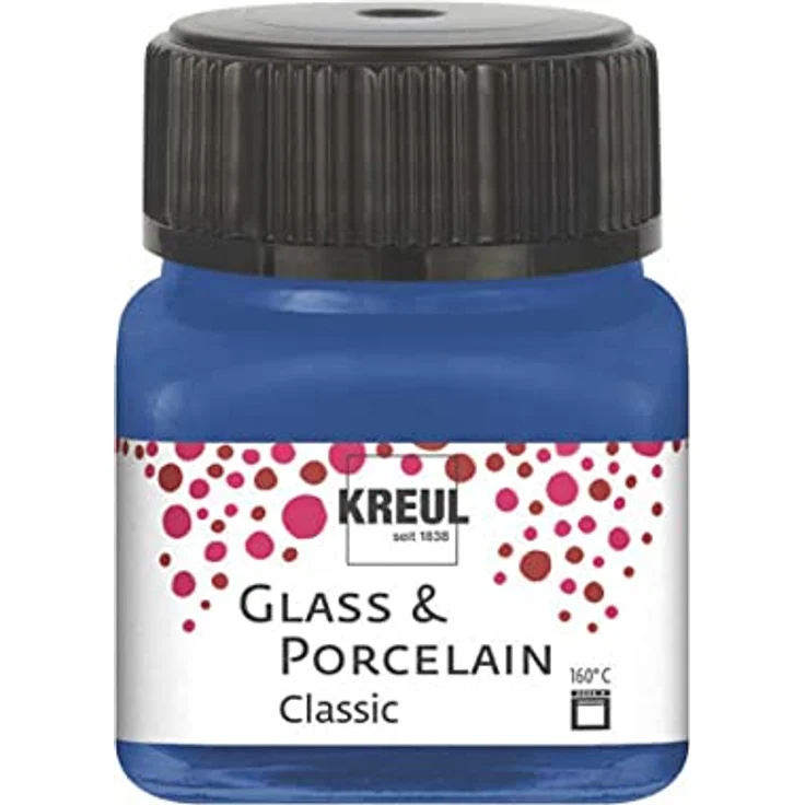 KREUL Glass & Porcelain Classic 16218, brillante kobaltblaue Malfarbe auf Wasserbasis, schnelltrocknend, im 20 ml Glas, deckend – Bild 1