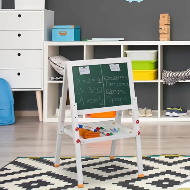 Relaxdays Kinderstandtafel, 2-seitige Maltafel mit Whiteboard und Kreidetafel, höhenverstellbar, ideal für Kinderzimmer – Bild 3
