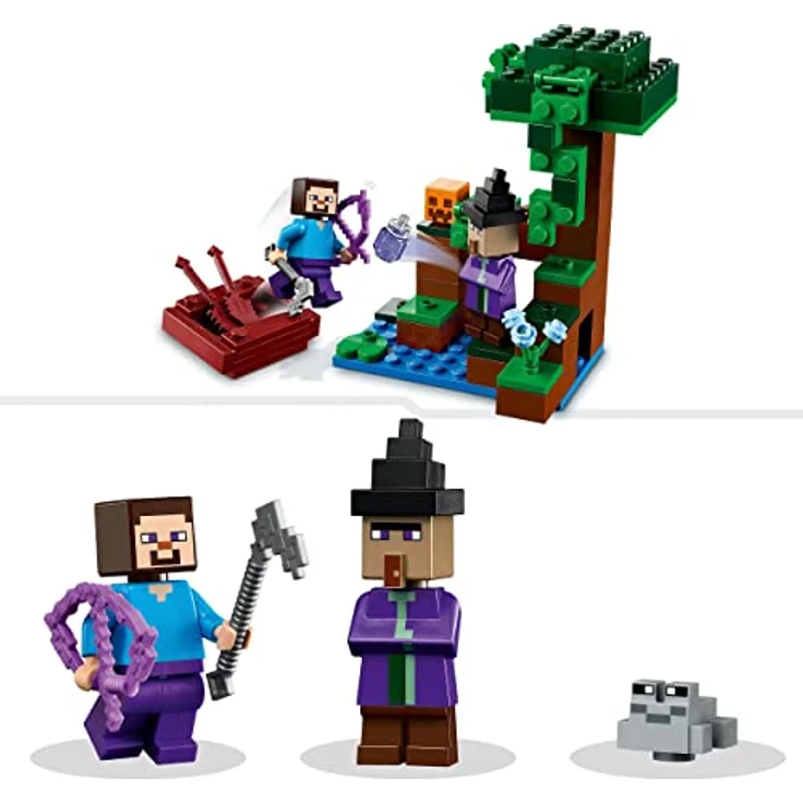 LEGO 21248 Minecraft Die Kürbisfarm Set, baubares Spielzeug-Haus mit Frosch, Boot, Schatztruhe sowie Steve- und Hexen-Figuren, Sumpfbiom-Actionspielzeug, Geschenk für Kinder, Jungen, Mädchen – Bild 4