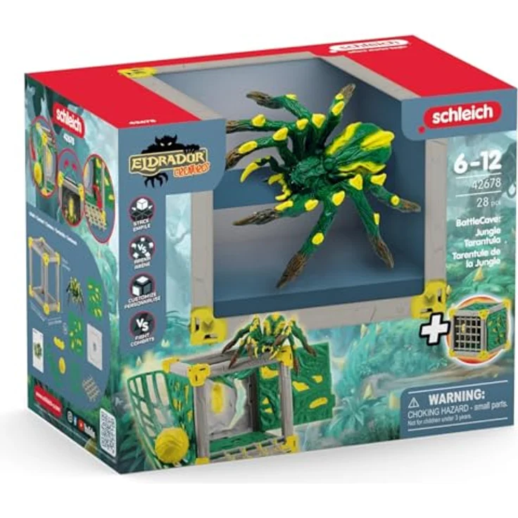 Schleich BattleCave Dschungeltarantel, Schleich Eldrador Creature mit gelb-grüner Färbung, kombinierbar mit anderen BattleCaves, 15 cm Kantenlänge – Bild 9