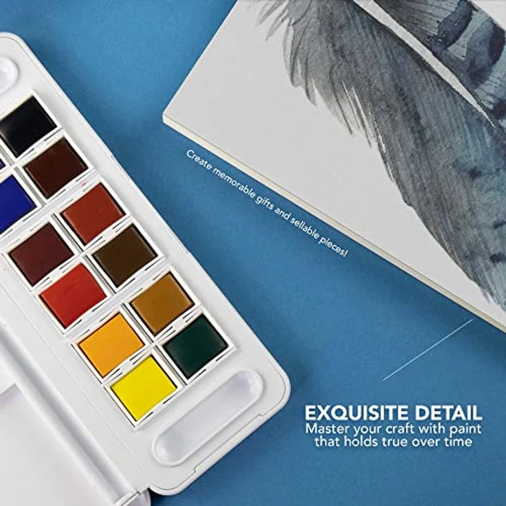Daler Rowney Aquafine Watercolour Travel Set, 12 Farben im halben Näpfchen + 1 Aquafine Watercolour Pinsel, hochwertige Pigmente, hergestellt in Großbritannien – Bild 4