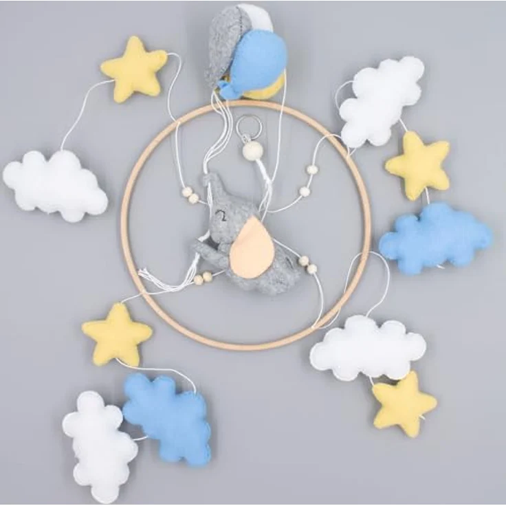 Babykajo Baby Mobile Elefant, handgefertigtes Mobile mit Holzring und süßen Tierfiguren, perfekt für Babybett und Kinderzimmer Deko – Bild 5